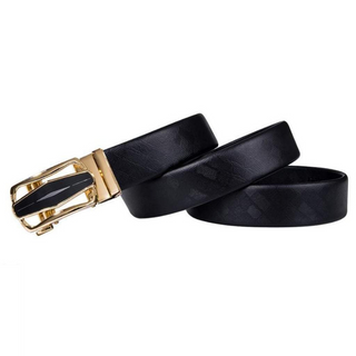 Golden Diamond Design Black Leather Belt