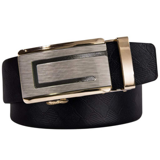 Luxury Golden Buckle Boxed Men's Genuine Black Leather Belt