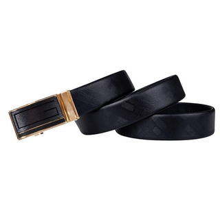 Luxury Golden Boxed Buckle Black Genuine Leather Belt