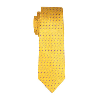 Yellow Purple Dots Silk Necktie Pocket Square Cufflinks Set