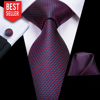 Classic Purple Silk Necktie Pocket Square Cufflinks Set + Neckties