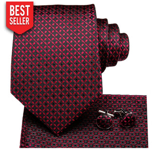 Luxury Wine Red Silk Tie Pocket Square Cufflinks Set Neckties