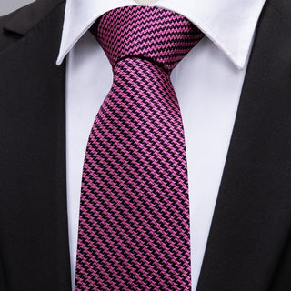 New Dark Purple Striped Plaid Silk Necktie Pocket Square Cufflinks Set Neckties