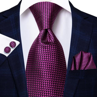 New Dark Purple Striped Plaid Silk Necktie Pocket Square Cufflinks Set + Neckties