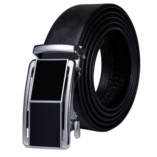 NEW Silver Square Design Leather Black Belt