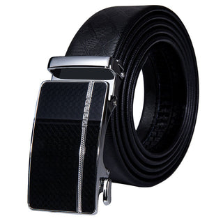 New Luxury Silver Men's Black Buckle Leather Belt