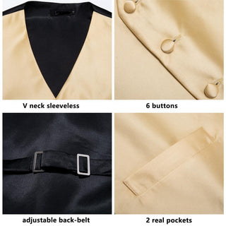 Golden Yellow Solid Men's Vest Pocket Square Cufflinks Tie Set Waistcoat Suit Set