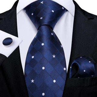 Royal Blue Polka Dot Silk Necktie Pocket Square Cufflinks Set