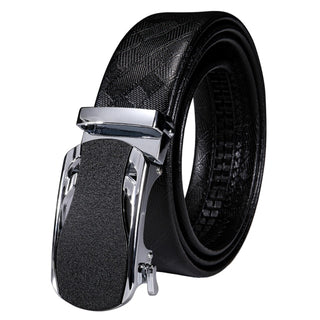 NEW Men's Silver Luxury Black Buckle Leather Belt