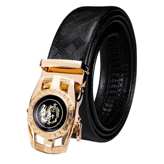 NEW Golden Circle Dragon Design Black Leather Belt