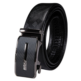 Black Novelty Design Geometric Metal Buckle Genuine Leather Belt