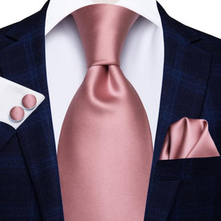 Flesh Pink Solid Silk Necktie Pocket Square Cufflinks Set