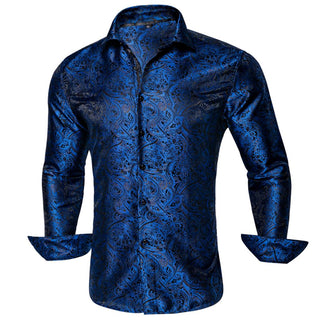 Blue Paisley Men's Silk Long Sleeve Shirt