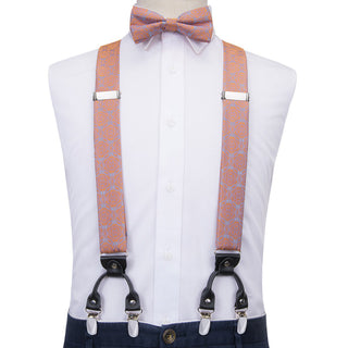 Classic Pink Blue Paisley Brace Clip-on Men's Suspenders with Bow Tie Set