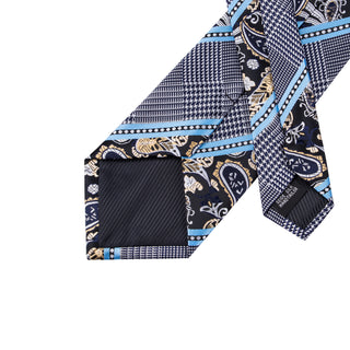 Navy Blue Striped Silk Necktie Pocket Square Cufflinks Set