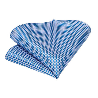 Light Blue Plaid Design Silk Necktie Pocket Square Cufflinks Set