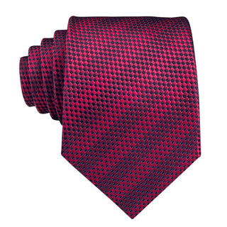 Wine Red Striped Silk Necktie Pocket Square Cufflinks Set