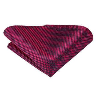 Wine Red Striped Silk Necktie Pocket Square Cufflinks Set