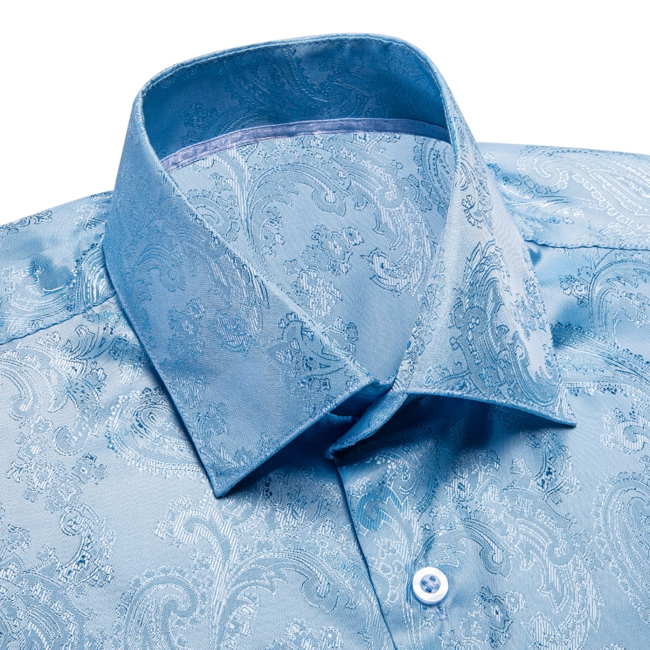 Light Blue Paisley Silk Long Sleeve Shirt Modern Man Boutique Light Blue Paisley Silk Long Sleeve Shirt Modern Man Boutique