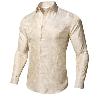 Ivory Champagne Paisley Silk Long Sleeve Shirt