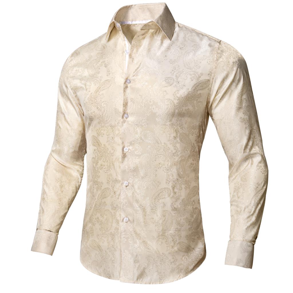Ivory Champagne Paisley Silk Long Sleeve Shirt – Modern Man Boutique