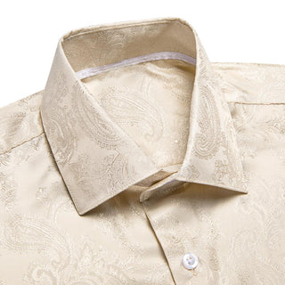 Ivory Champagne Paisley Silk Long Sleeve Shirt