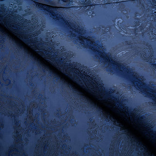 Navy Blue Floral Paisley Silk Long Sleeve Shirt