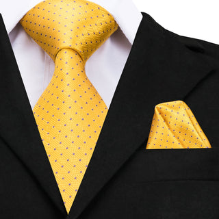 Yellow Purple Dots Silk Necktie Pocket Square Cufflinks Set