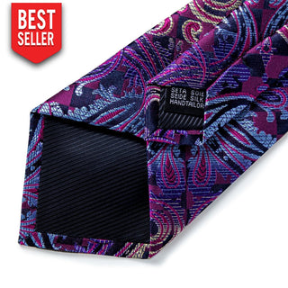 Purple Blue Paisley Silk Necktie Pocket Square Cufflinks Set Neckties
