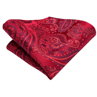 Red Burgundy Paisley Silk Necktie Pocket Square Cufflinks Set