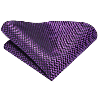 Plaid Purple Silk Necktie Pocket Square Cufflinks Set