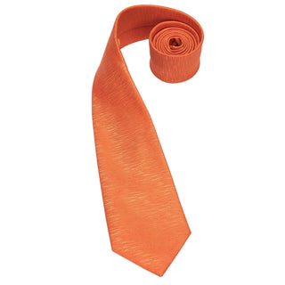 Solid Orange Novelty Pattern Silk Necktie Pocket Square Cufflinks Set